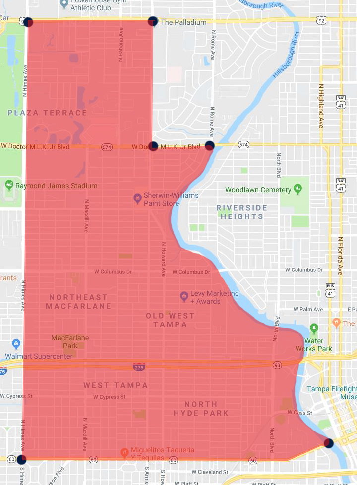 Map of Membership Area in West Tampa 